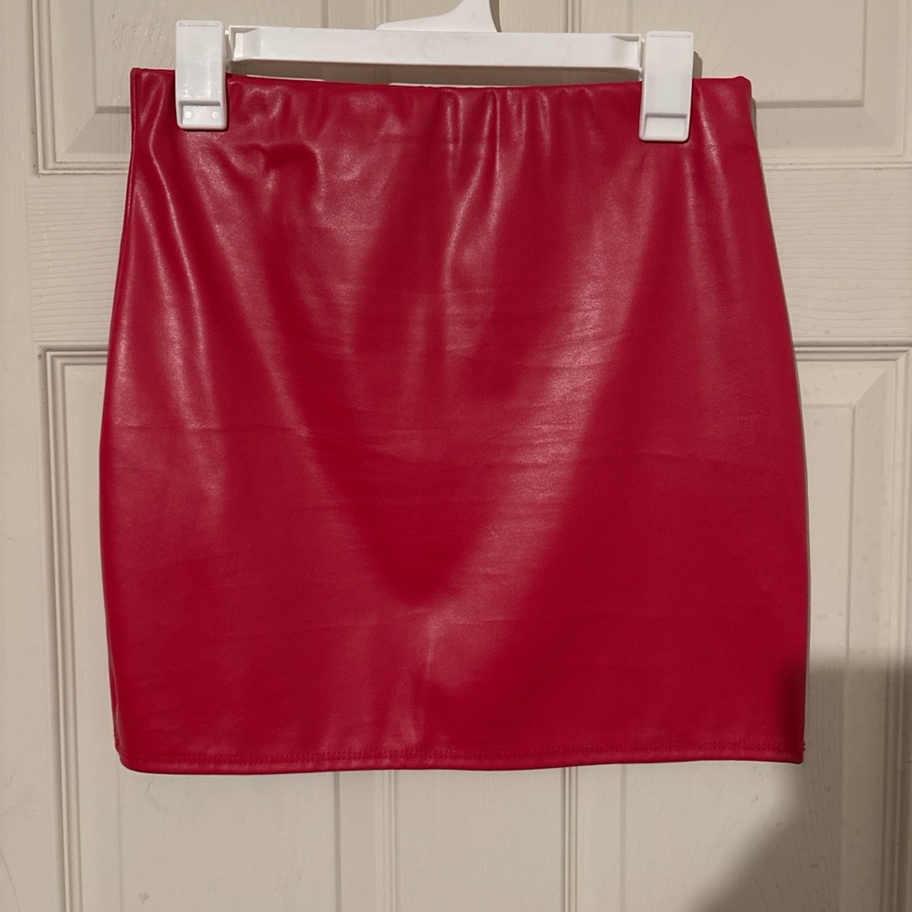 Red faux leather mini skirt